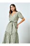 Women Green Leaf Print Wrap Maxi Dress - 3