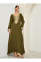 Women Olive Embroidered A-Line Jalabiya - 3