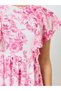 Women Pink Floral Print Ruffled Sleeves Maxi Dress - 4