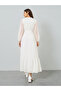 Women White Ruffled A-Line Midi Dress - 5