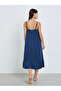 Women Navy Blue Strappy Ruffled Hem Slip Dress - 4