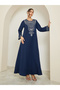 Women Navy Blue Embroidered A-Line Jalabiya - 3