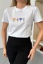 Women's Crew Neck Daisy Embroidered 100% Cotton T-Shirt White - 26Y 26514 - 2