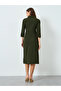 Women Olive Shirt Midi Dress with 3/4th Sleeves - 5