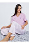 Women Purple Solid T-Shirt and Striped Pyjama Set