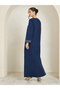 Women Navy Blue Embroidered A-Line Jalabiya - 5