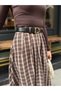 Women's Brown Plaid Belted Slit Long Skirt - 5