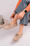 Women's Beige Calf Suede Loafer Casual Ballet Shoes