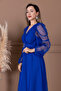 Tulle Fabric Double Breasted Collar Dress with Stone Belt Detail - Cobalt Blue - 5