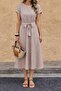 Women's Belted Basic Midi Dress Zyn-58878 - 2