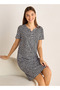 Knee Length Printed Cotton Night Dress with Short Sleeves