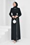 Black Draped Evening Dress with Stone Detail - 2