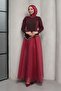 Burgundy Stone Detailed Design Evening Dress - 2