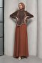 Brown Stone Detailed Design Evening Dress - 2