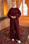Burgundy Cardigan Blouse with Pants Wide Fit 3-Piece Modal Set - 3