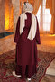 Burgundy Cardigan Blouse with Pants Wide Fit 3-Piece Modal Set - 2