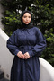 Navy Blue Oversize Stoned Buttoned Gabardine Tunic - 2