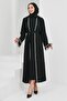 Black Abaya with Feathered Sleeves and Stone Detail Belt