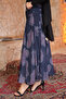 Navy Blue Patterned Chiffon Skirt with Drawstring Detail at the Waist and Lining Inside - 4
