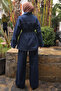 Navy Blue Belted Jacket and Trousers Denim Suit - 3