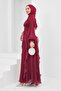 Burgundy Front Draped Sleeve Tie-Up Evening Dress - 4