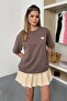 Women's Crew Neck Accessory Detail 2-Thread T-Shirt Light Brown - 26Y 26607 - 4