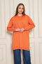 Women's Crew Neck Slit Oversize Orange Knitwear Sweater