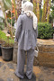 Gray Collared Ruffled Tunic Pants Set - 5