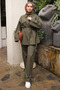 Khaki Snap Fastener Gabardine Jacket and Trousers Set
