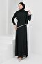Black Stone Detailed Design Evening Dress