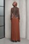 Brown Stone Detailed Design Evening Dress - 4