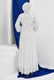 Ecru Beaded Embroidered Evening Dress - 5