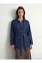 Indigo shirt collar belted waist women's jean jacket - 3