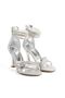 Silver-Silvery Evening Dress with Open Toe and Ankle Stone, Zippered, 9 cm Wine-Greener Heel, New Season - 4