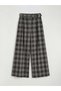 Black Plaid Wide-Leg Women's Trousers with Belt - 5