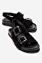 Janset Women's Genuine Leather Sandals Black Suede