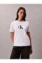Jeans Round Neck Printed White Women's T-Shirt Ss Sequin Ck Graphic Tee