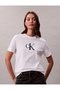 Jeans Round Neck Printed White Women's T-Shirt Ss Sequin Ck Graphic Tee - 5