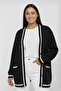 Women's Button-Front Double-Pocket Striped Plus Size Knitwear Cardigan