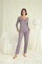Collar Sleeve and Shoulder Lace Full Button Pajama Set - 2