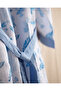 Victorine 100% Cotton Women's Muslin Bathrobe - White/Blue - Natural Collection - 4