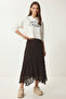 Lace Detailed Asymmetrical Midi Skirt Lzv0049 Brown - 2