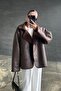 Women's Zr Model Suede Leather Oversized Coat Jacket with Plush Inside - 2