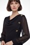 Women's Black Degaje Collar Midi Event Dress - 3