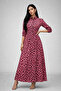 Women's Fuchsia Polka Dot Half-Placket Buttoned Elastic-Waist Dress - 4