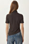 Turtleneck Asymmetrical Knitted Blouse Lmc0090 Brown - 4