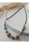 Polymer Clay Women's Necklace Turquoise Crimping Natural Stone Black String Necklace - 4