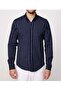 Men's Slim Fit Slim-Fitting Long-Sleeved Cotton Easy-Iron Striped Navy Button-Down Collar Shirt