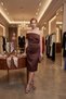 Women's Brown Boat Neck Pleated Detailed Midi Promise Engagement Wedding Evening Dress - 4