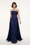 Women's Navy Blue Strapless Collar Lace Detail Long Evening Dress